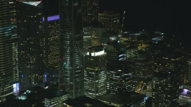 San Francisco Listopad 2017 Letecký Pohled Noci Osvětlenými Mrakodrapy Port — Stock video