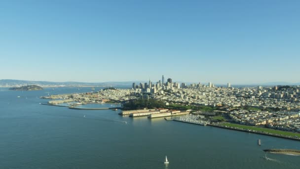 Antenowe Metropolii Widok Miasta Nabrzeża Fishermans Wharf Pier San Francisco — Wideo stockowe