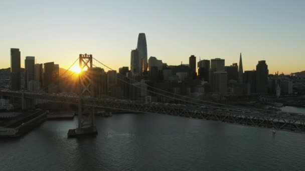 Vista Aérea Pôr Sol Oceano Ponte Baía Oakland Dois Níveis — Vídeo de Stock