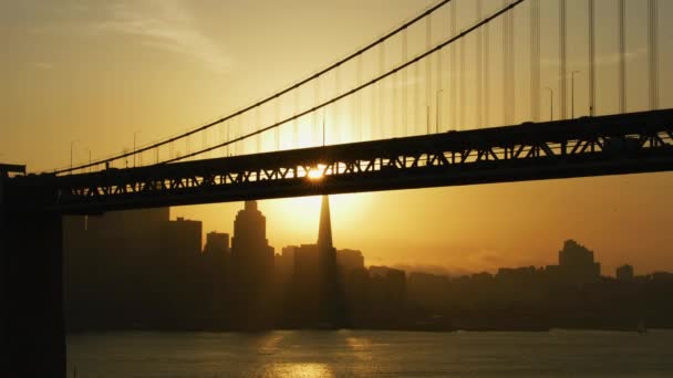 San Francisco Kasım 2017 Defne Köprü Transamerica Pyramid Hava Günbatımı — Stok video