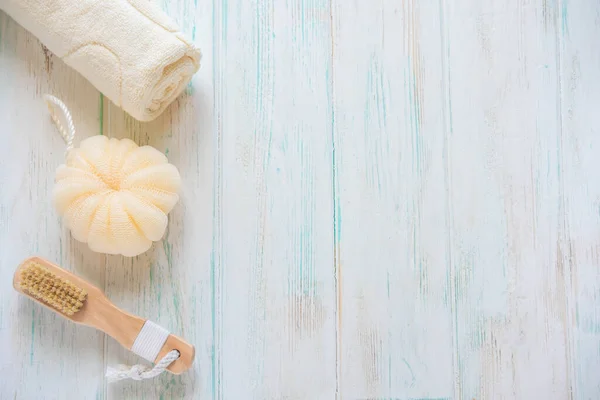 Hermoso Concepto Spa Toalla Cepillo Para Cuerpo Paño Baño Sobre — Foto de Stock