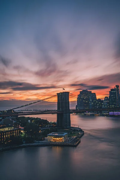 Удивительный Вид Нью Йорк Манхэттен Бруклинским Мостом Манхэттенским Мостом Манхэттене — стоковое фото