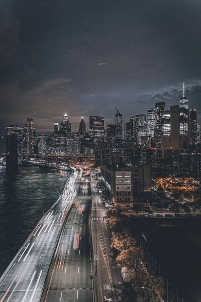 Vista Incrível Cidade Nova York Panorama Horizonte Manhattan Com Brooklyn — Fotografia de Stock