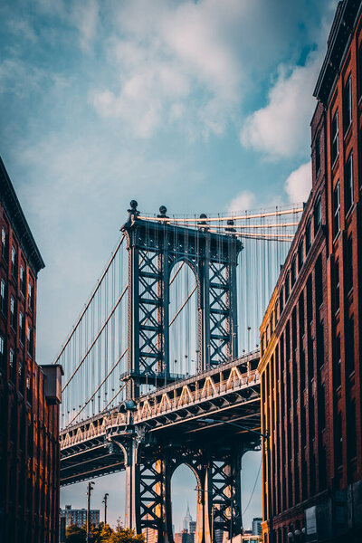 View from Brooklyn Bridge in Manhattan, New York, USA