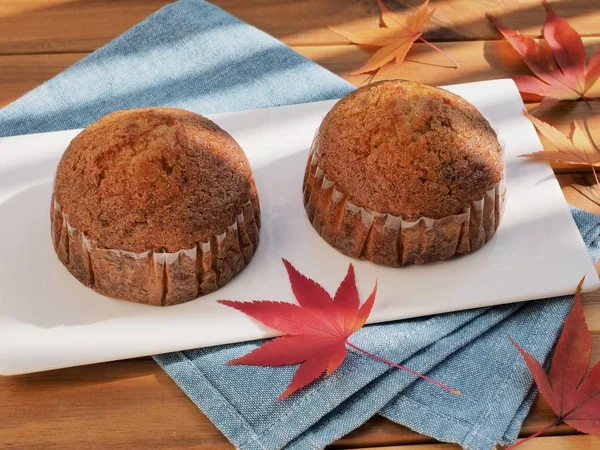 Homemade Muffins Maple Leaves — Stock Photo, Image