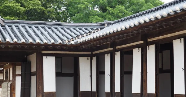 Κορεάτικη Παραδοσιακή Πύλη Hanok Ξύλινη Πύλη — Φωτογραφία Αρχείου