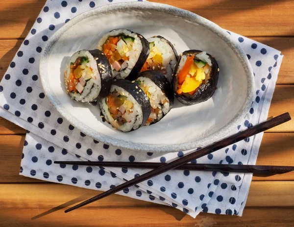 Korean Food Vegetable Kimbab Porcelain Bowl — Stock Photo, Image