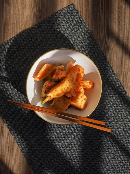Cucina Tradizionale Coreana Ravanello Fresco Kimchi — Foto Stock