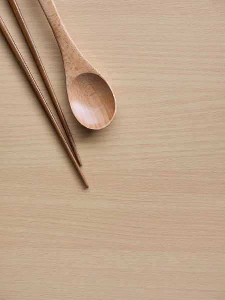 Korean Tradition Wooden Spoon Chopsticks Wooden Board Background — Stock Photo, Image