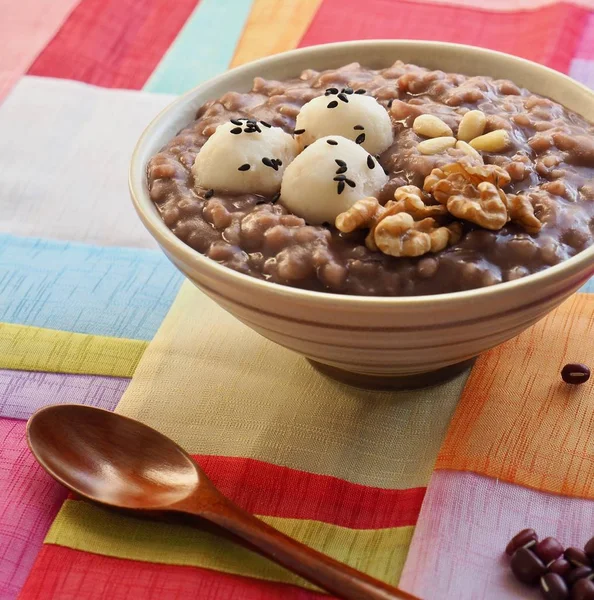 Comida Coreana Mingau Feijão Vermelho Bolo Arroz — Fotografia de Stock