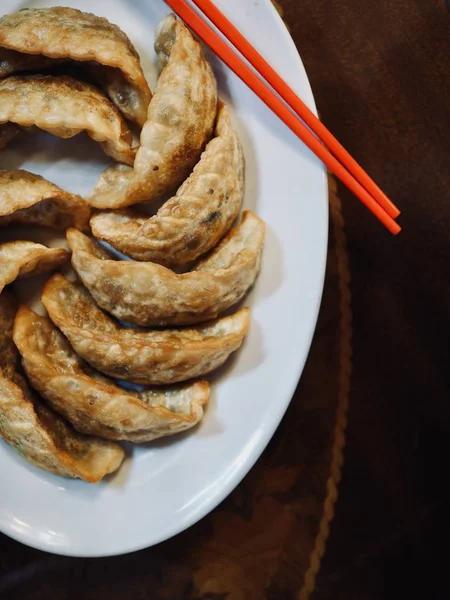 Asiatisk Mat Dumplings Dim Sum Kött Dumplings Stekt Dumplings — Stockfoto