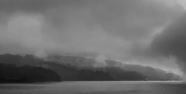 Κορέα Cheongju City Daecheong Lake Morning Νερό Ομίχλη Τοπίο Μονόχρωμη — Φωτογραφία Αρχείου