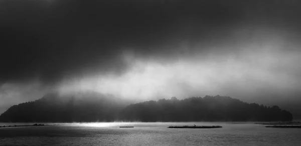 Утро Городе Чхонджу Пейзажи Водного Тумана Монохромная Фотография — стоковое фото