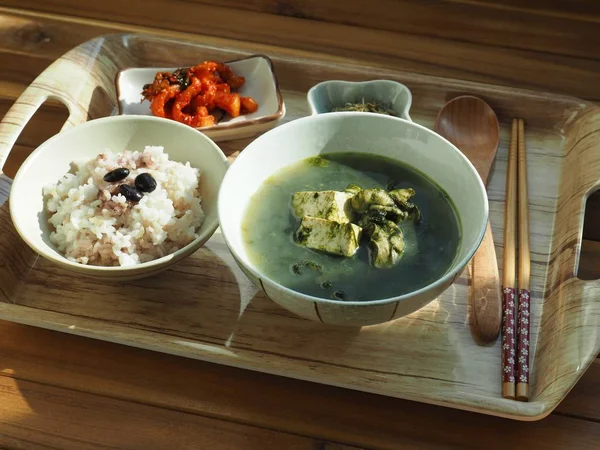Korejské Jídlo Capsosiphon Fulvescens Ústřice Tofu Polévka — Stock fotografie