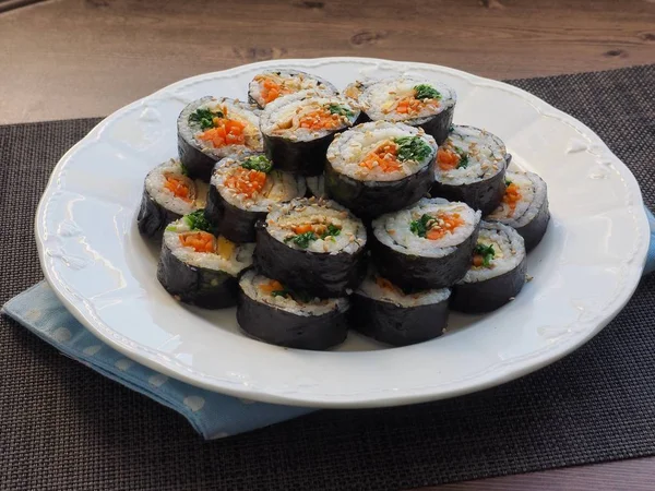 Comida Coreana Kimbab Vegetal Tazón Porcelana — Foto de Stock