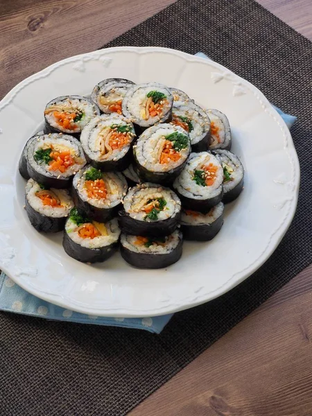 Makanan Korea Kimbab Sayuran Porselen Bowl — Stok Foto