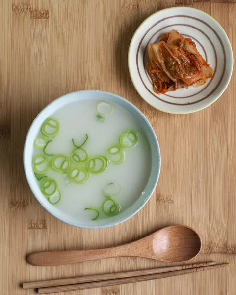 Korean food beef leg bone soup and Kimchi