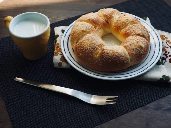 Verse Ronde Zoete Room Brood Melk — Stockfoto