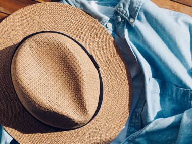Fedora and Blue shirt, Spring and summer clothing
