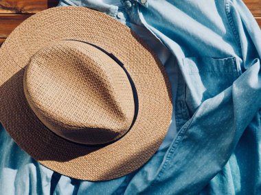 Fedora and Blue shirt, Spring and summer clothing