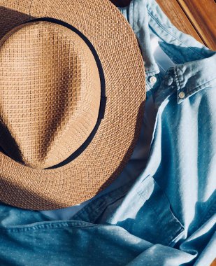 Fedora and Blue shirt, Spring and summer clothing