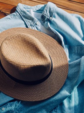 Fedora and Blue shirt, Spring and summer clothing