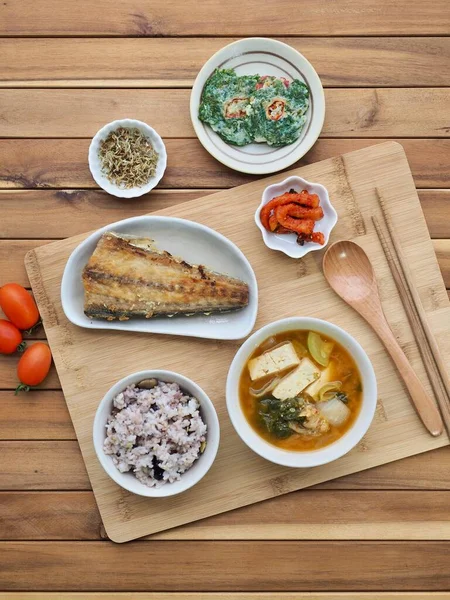 Korean home food, Set Menu with Grilled Mackerel