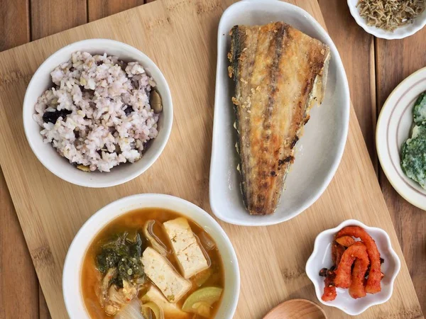 Korean home food, Set Menu with Grilled Mackerel