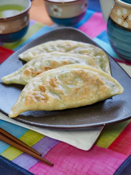 Comida Asiática Dim Sum Bolinhos Fritos Chá Verde — Fotografia de Stock