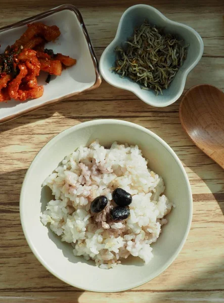 Asian food bean mixed rice and side dish