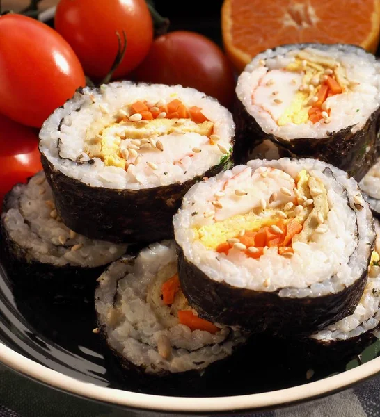 Korean Food Vegetable Kimbap Cherry Tomato Tangerine — Stok Foto