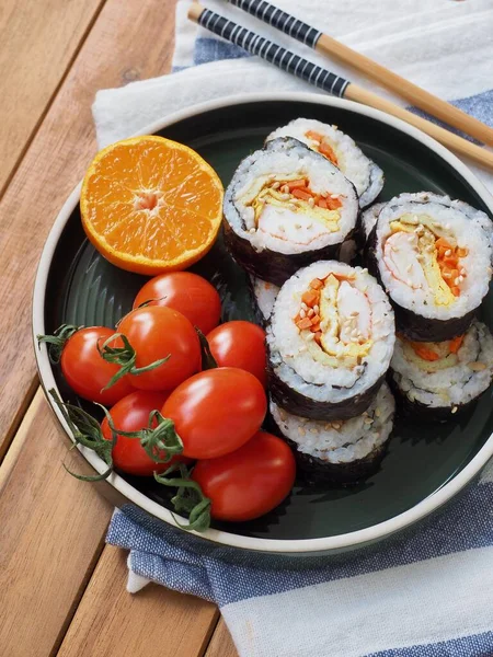 Korean Food Vegetable Kimbap Cherry Tomato Tangerine — Stok Foto