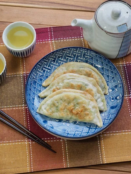 Asian Food Dim Sum Fried Dumplings Green Tea — Stock Photo, Image