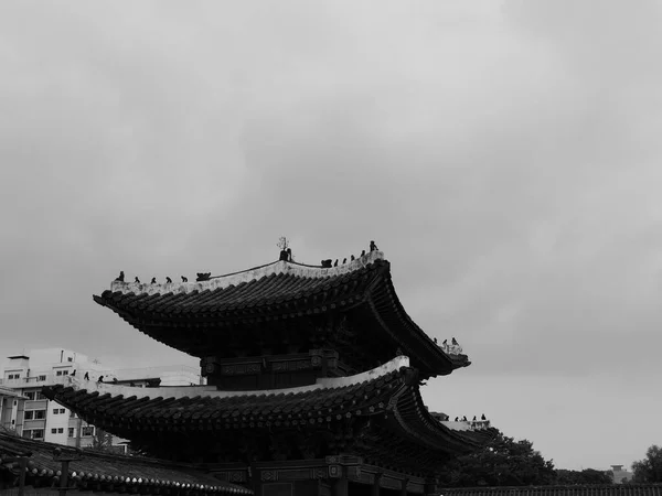 Korejský Tradiční Palác Changgyeonggung Tradiční Budova Monochromatická Fotografie — Stock fotografie