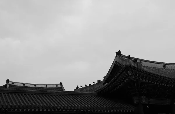 Palais Traditionnel Corée Palais Changdeok Photo Noir Blanc — Photo