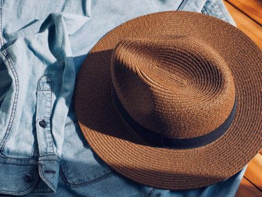 Fedora and Blue shirt, Spring and summer clothing