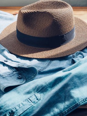 Fedora and Blue shirt, Spring and summer clothing