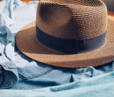 Fedora and Blue shirt, Spring and summer clothing