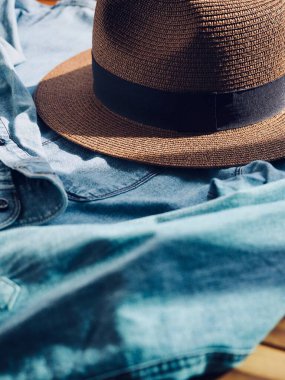 Fedora and Blue shirt, Spring and summer clothing