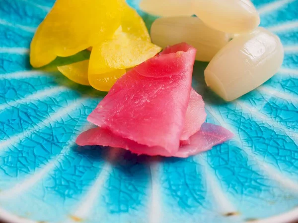 Japońskie Jedzenie Marynowana Rzodkiewka Marynowany Czosnek Imbir — Zdjęcie stockowe