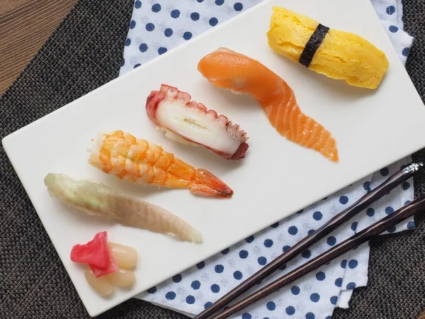 Japán Hagyományos Étel Különböző Sushi — Stock Fotó