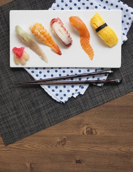 Japán Hagyományos Étel Különböző Sushi — Stock Fotó