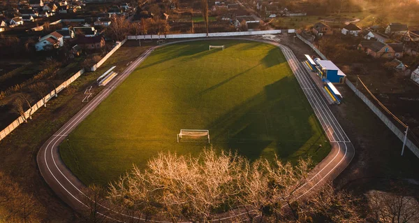 Otoño Nuevo Estadio Una Foto Atardecer Fotografía Aérea — Foto de Stock