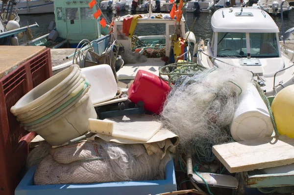 Verzameling Van Verschillende Kleurrijke Visnetten Visgereedschap — Stockfoto