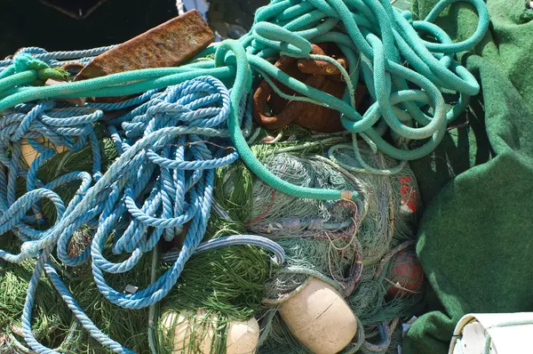 Sbírka Různých Barevných Rybářských Sítí Rybářských Nástrojů — Stock fotografie