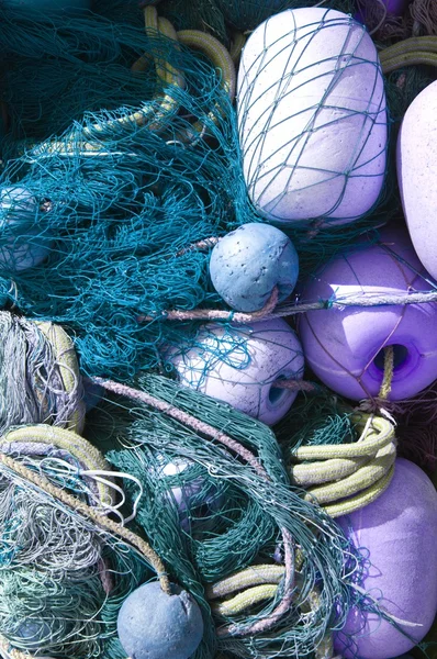 Coleta Várias Redes Pesca Coloridas Ferramentas Pesca — Fotografia de Stock