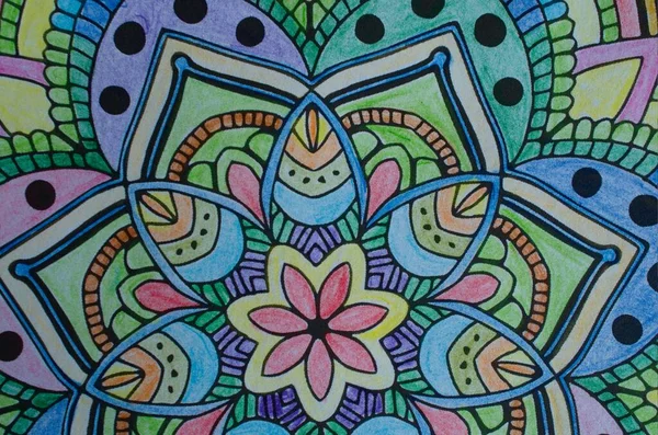 Detalhe Uma Mandala Pintada Mão — Fotografia de Stock