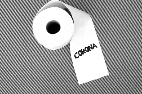 Toilet Paper Roll Word Corona — Stock Photo, Image