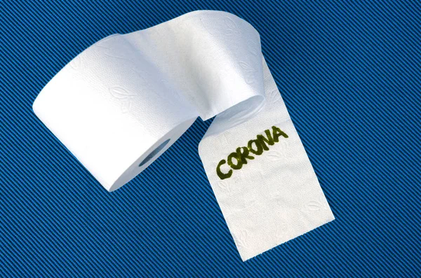 Toilet Paper Roll Word Corona — Stock Photo, Image