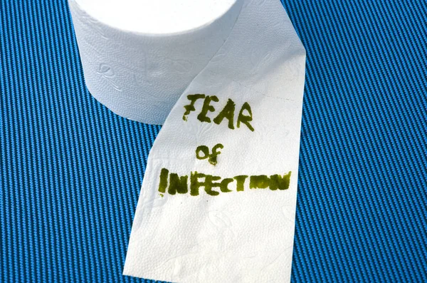 Toilet Paper Roll Words Fear Infection — Stock Photo, Image